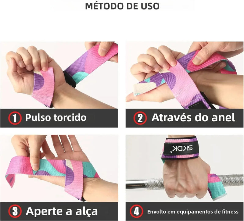 Straps de Musculação Ajustáveis Antiderrapantes para Levantamento de Peso – Suporte de Pulso para Treino, Crossfit e Academia (Par)
